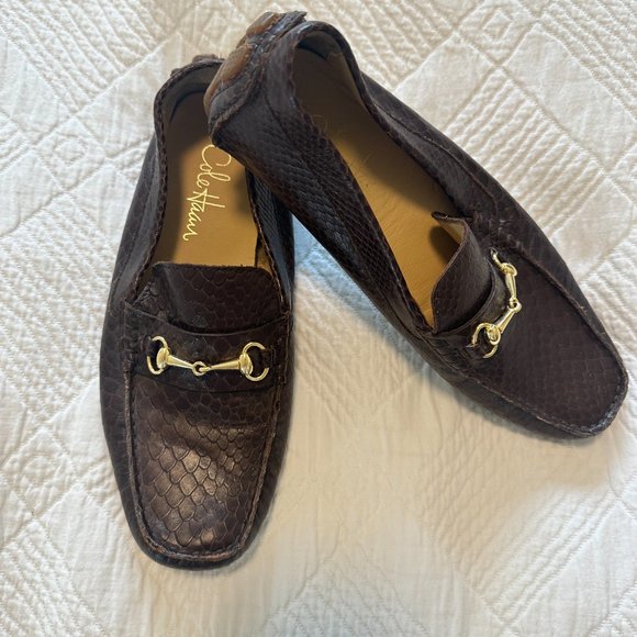 Cole Haan Women's |  Brown Snake Driving Loafers | Leather Horsebit | Size 8 - Picture 2 of 3